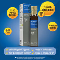 Thumbnail for TALYA Black Seed Oil 8.45 fl. oz (250 ml) - Liquid Black Seed Oil - Dietary Supplement - Immune Support - High Thymoquinone - Cold Pressed - Pure Turkish Black Seed Oil - Non-GMO - Glass Bottle