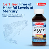 Thumbnail for De La Cruz Cod Liver Oil Liquid Pure Wild Caught Icelandic Fish Oil Rich in Vitamin D & Omega 3 Fish Oil, Omega 3 Supplements 4 FL OZ (118 mL)