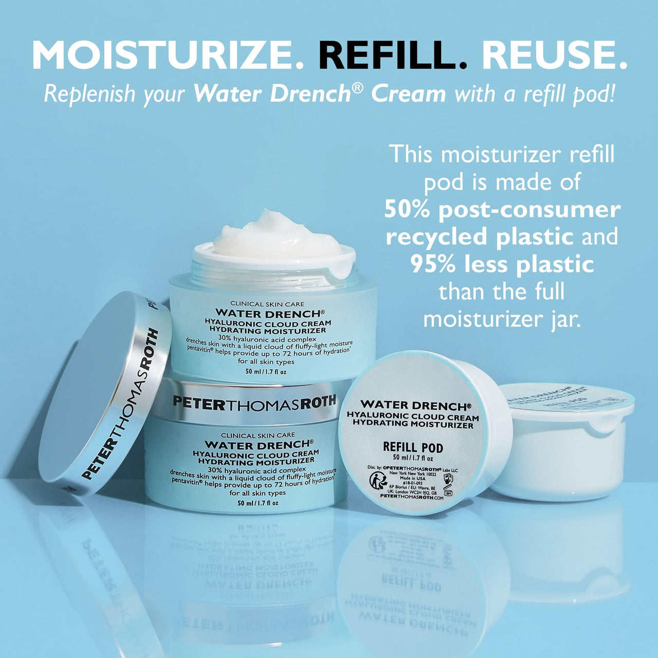Peter Thomas Roth | Water Drench® Hyaluronic Cloud Cream Hydrating Refillable Moisturizer | Hyaluronic Acid Cream For All Skin Types, Line-Smoothing, Fragrance-Free