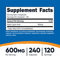 Thumbnail for Nutricost Alpha Lipoic Acid 600mg Per Serving, 240 Capsules - Gluten Free, Vegetarian Capsules, Soy Free & Non-GMO