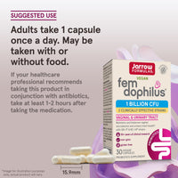 Thumbnail for Jarrow Formulas Fem-Dophilus Vaginal Probiotics 1 Billion CFU with 2 Science-Backed Strains, Dietary Supplement for Vaginal & Urinary Tract Support, 30 Capsules, Up to a 30 Day Supply, Shelf-Stable
