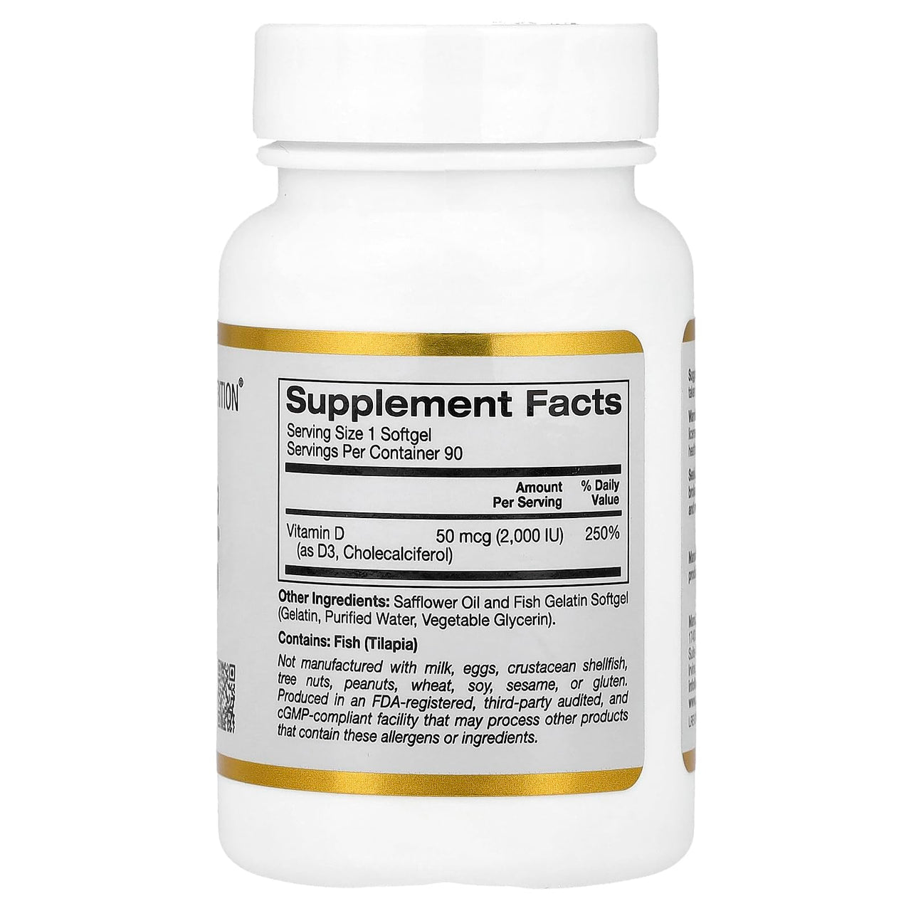California Gold Nutrition Vitamin D3, 50 mcg (2,000 IU), 90 Fish Gelatin Softgels