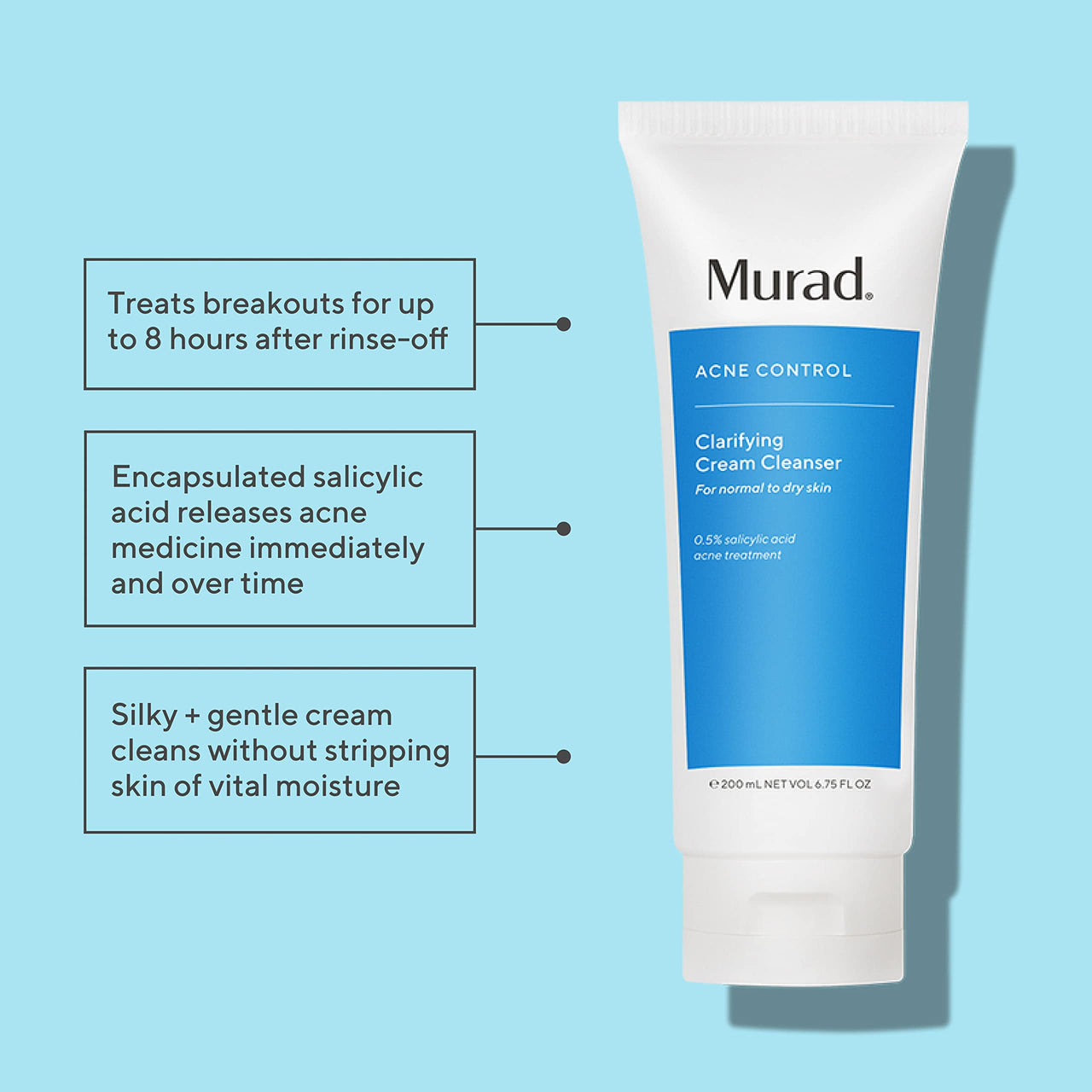 Murad Clarifying Cream Cleanser - Anti-Aging Time Release Acne Face Cleanser | Encapsulated Salicylic Acid for Blemish-Prone Skin, 6.75 Fl Oz (6.75 Fl Oz)