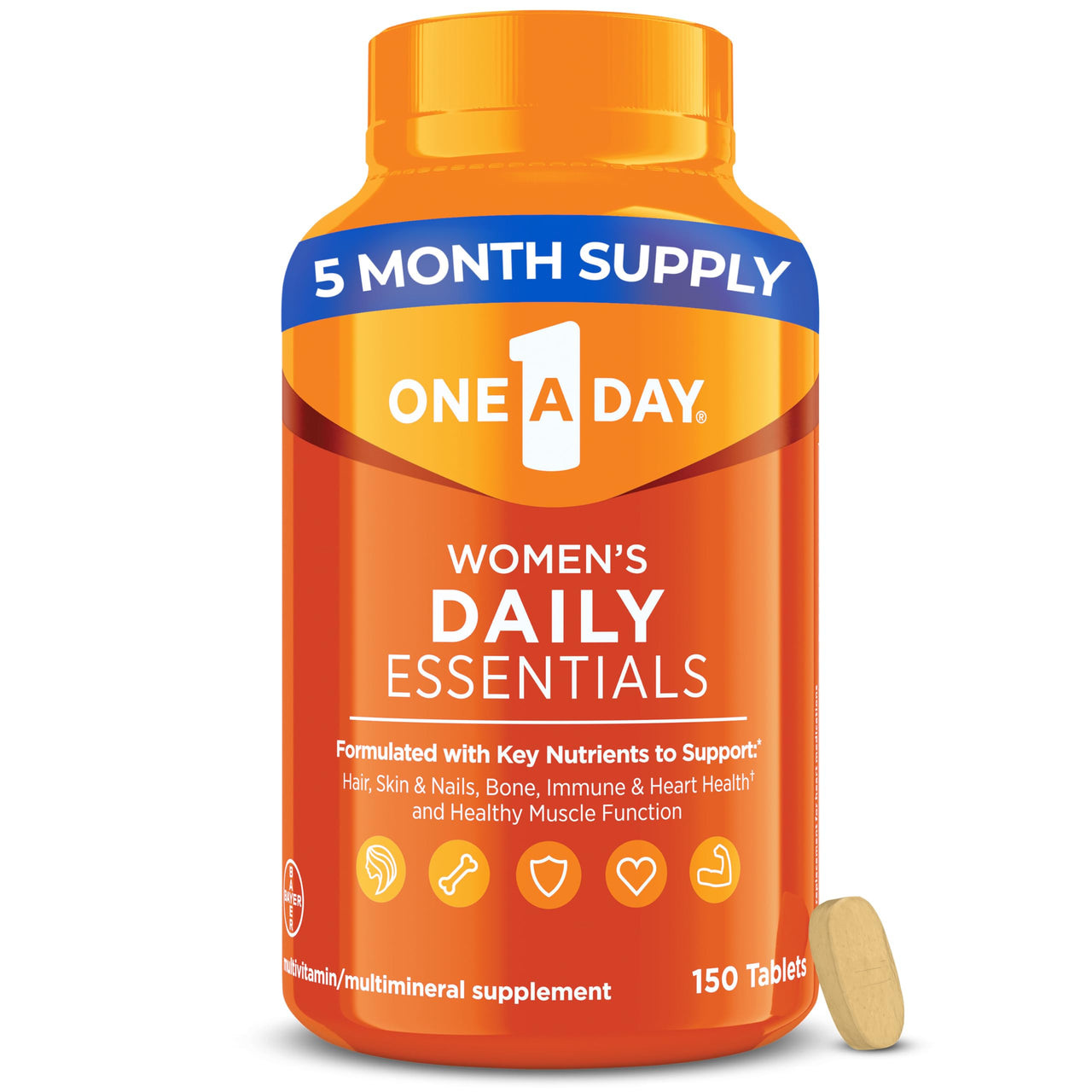 One A Day Multivitamin for Women Daily Essentials, Vitamins for Women to Support Hair, Skin & Nails, Immune Health, Woman Multivitamin with Zinc, Folic Acid & B Vitamins, 150 Count