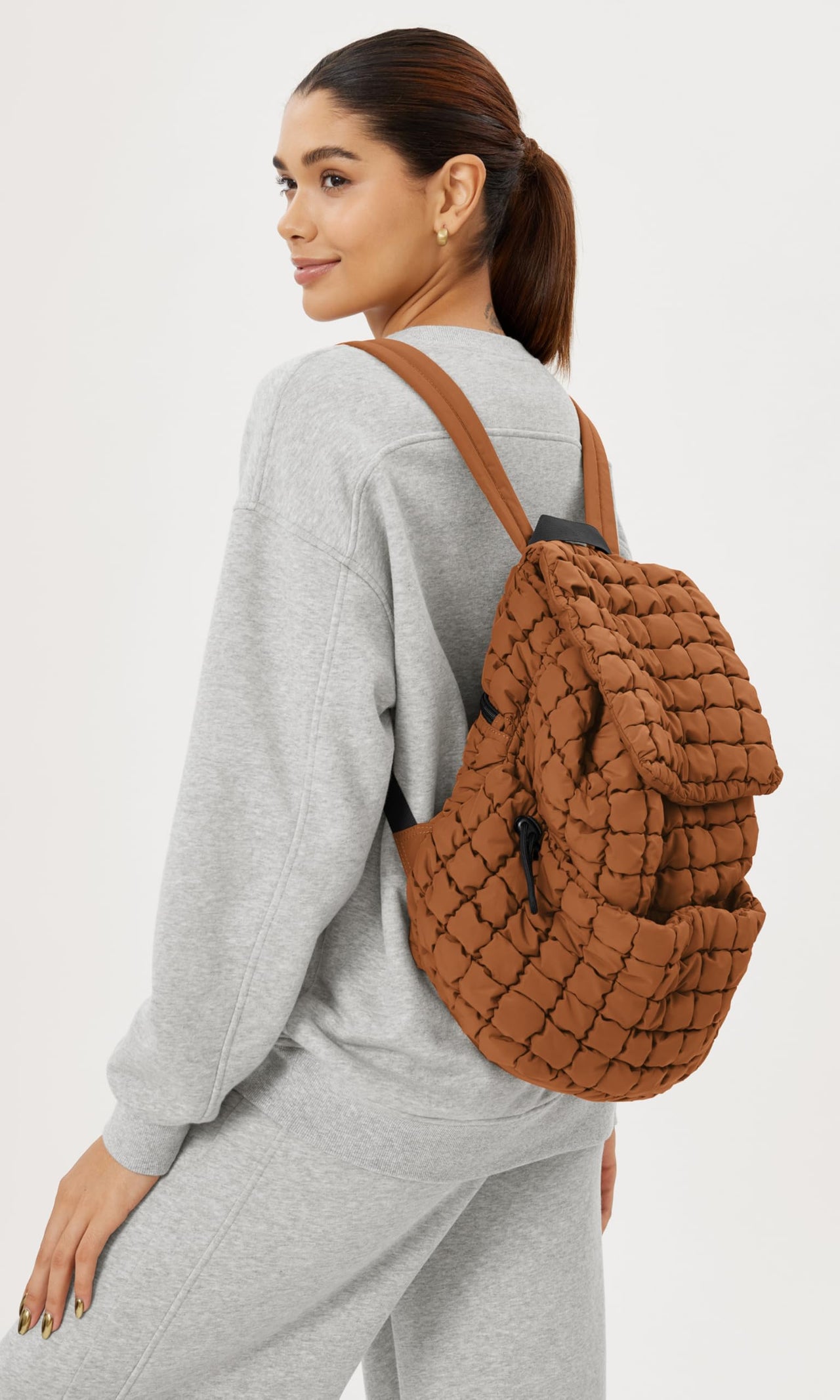 ODODOS Quilted Backpack 2.0 for Women Lightweight Puffer Hiker Pack Drawstring Padding Travel Gym Bag, Glazed Ginger