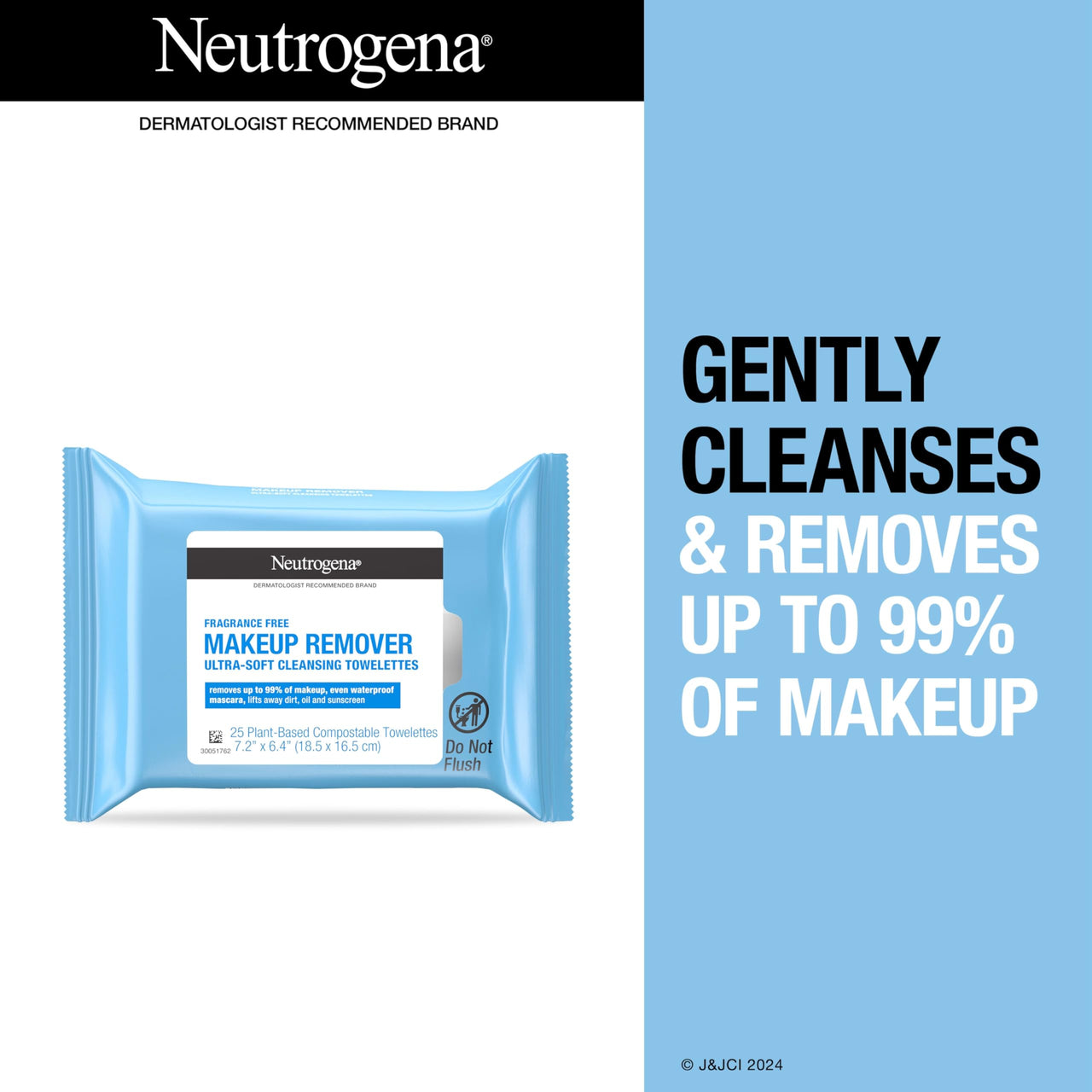 Neutrogena Fragrance-Free Makeup Remover Cleansing Towelette Singles, Individually-Wrapped Daily Face Wipes to Remove Dirt, Oil, Makeup & Waterproof Mascara for Travel & On-the-Go, 20 ct (Pack of 6)