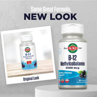 Thumbnail for KAL Vitamin B-12 Methylcobalamin Lozenges 5000mcg, Healthy Energy, Metabolism, Nerve & Red Blood Cell Support,* Optimal Absorption, Natural Acai Flavor, Vegan, Sugar Free, 60 Servings, 60 Lozenges