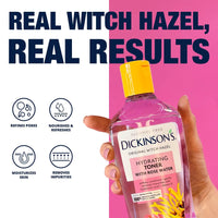 Thumbnail for Dickinson's Enhanced Witch Hazel Hydrating Toner with Rosewater, Alcohol Free, 98% Natural Formula, 16 Fl Oz (Pack of 1)