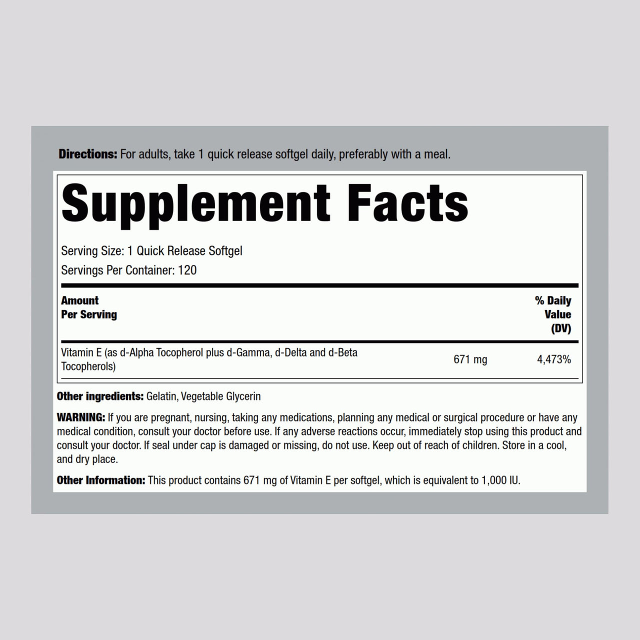 Piping Rock Vitamin E 1000 IU Softgels | 120 Count | with D-Alpha and Mixed Tocopherols | Supplement for Men and Women | Gluten Free, Non-GMO