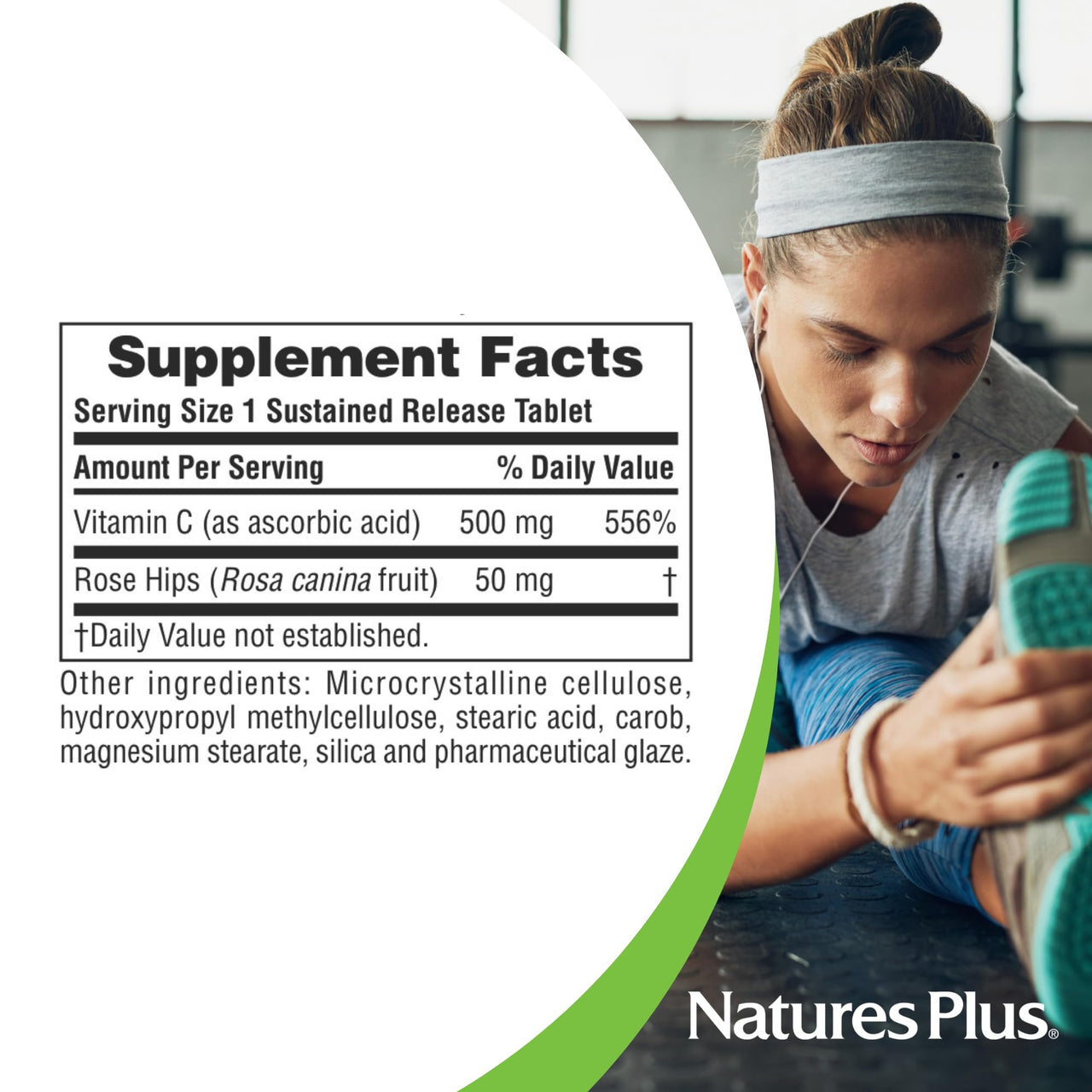 NaturesPlus Vitamin C 500 mg with Rose Hips - 90 Sustained Release Tablets - Supports Immune Health, Energy & Antioxidant Protection - Gluten Free, Vegetarian - 90 Servings