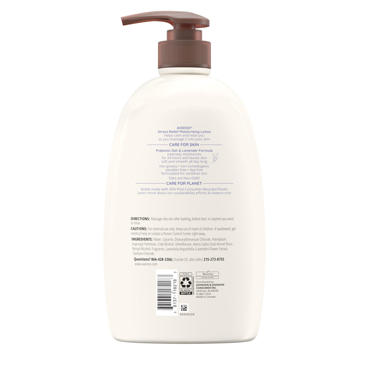 Aveeno Stress Relief Moisturizing Body Lotion 33 Fl Oz, Lavender Scent with Prebiotic Oat, Hydrating 24-Hour Moisturizer Non-Greasy for Dry Sensitive Skin, Paraben & Dye Free, Calming & Relaxing