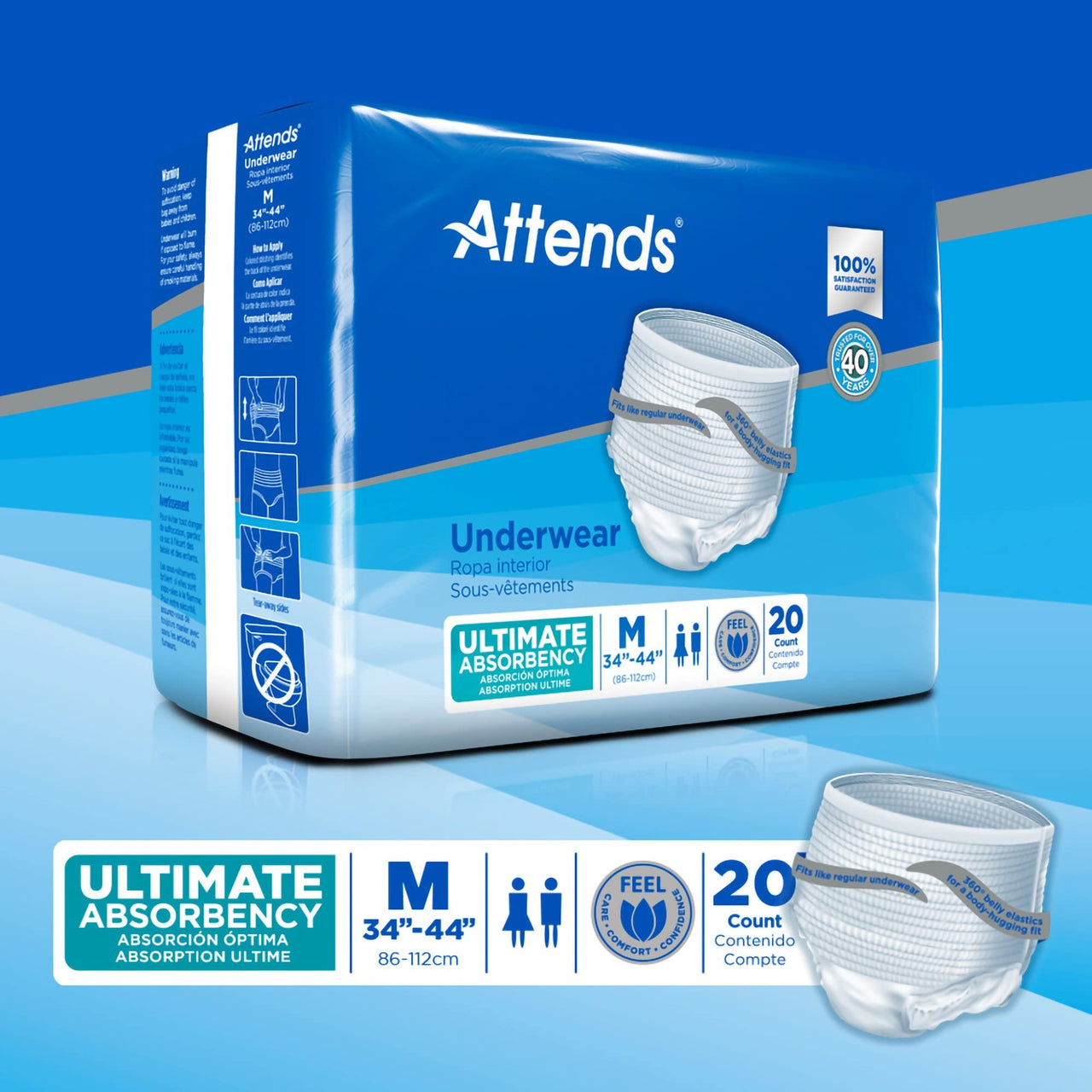 Attends Disposable Underwear Pull On with Tear Away Seams Medium, APP0720, Heavy, 80 Ct