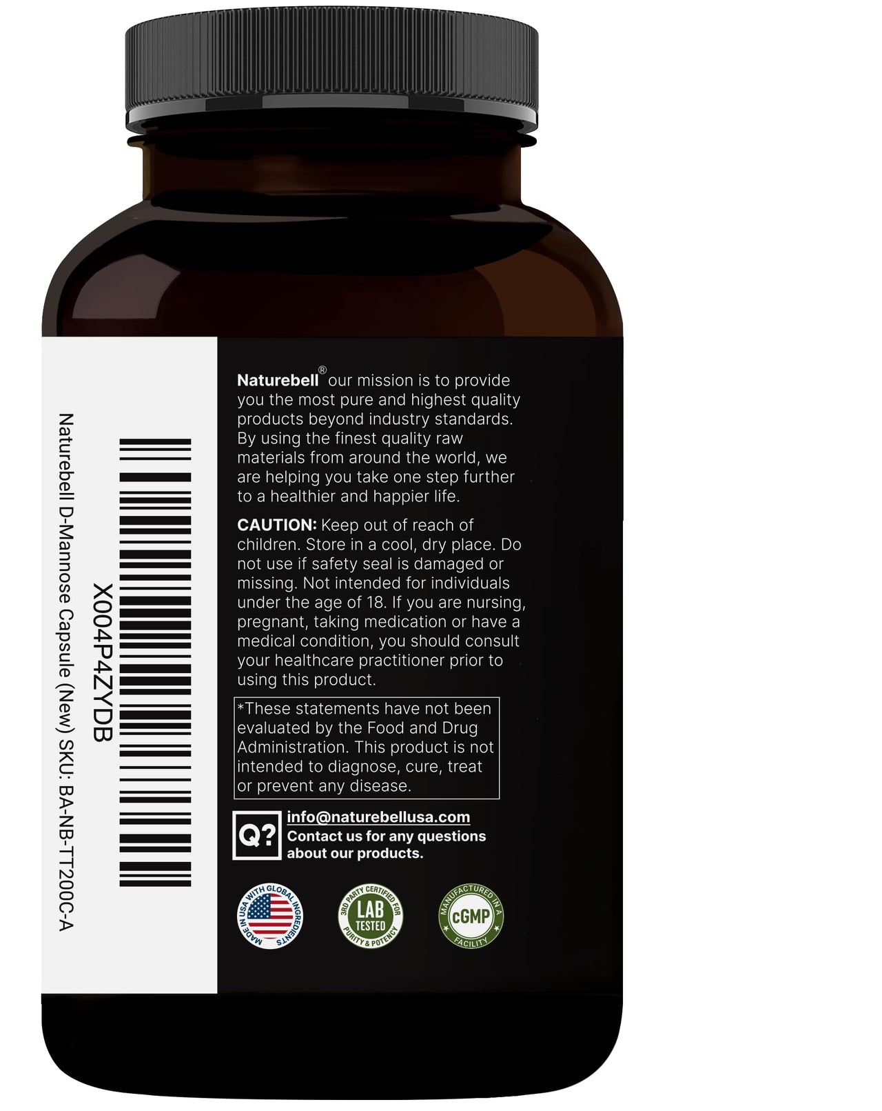 NatureBell D-Mannose 500mg Capsules (2,000mg Per Serving) | 240 Veggie Capsules + Cranberry Concentrate 40mg – Fast Acting Urinary Tract Health Pills – Ultra UTI Support for Women & Men
