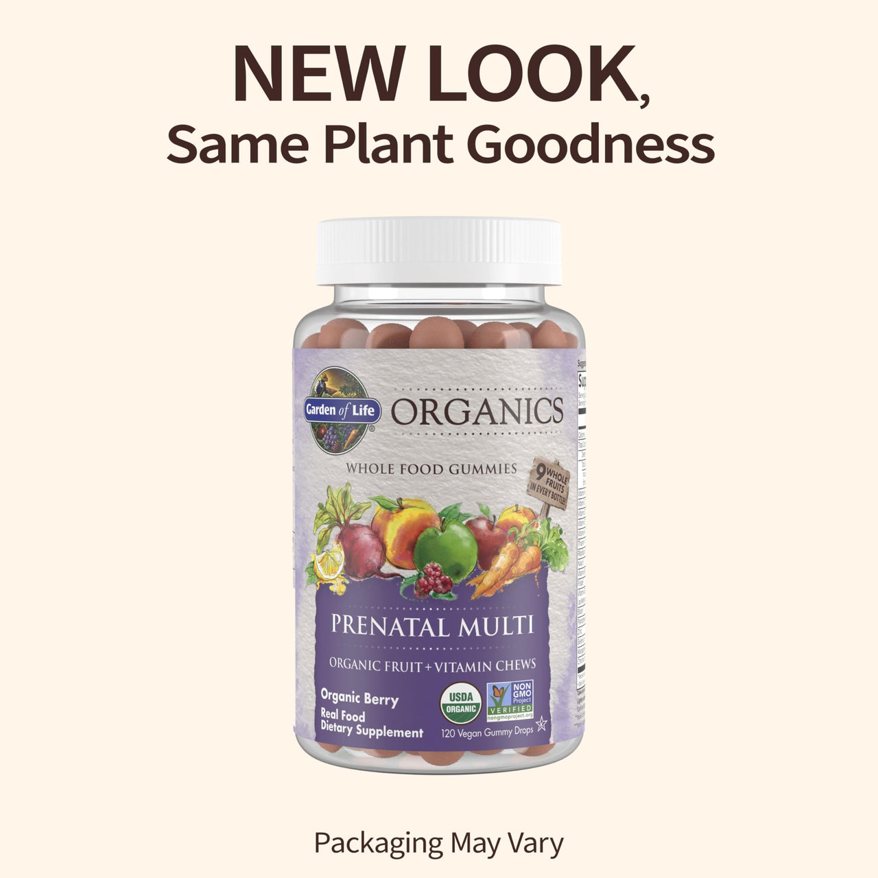 Garden of Life Organics Prenatal Gummies Multivitamin with Vitamin D3, B6, B12, C & Folate for Healthy Fetal Development - 120 vegan gummy drops