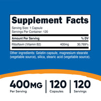 Thumbnail for Nutricost Vitamin B2 (Riboflavin) 400mg, 120 Capsules - Gluten Free, Non-GMO