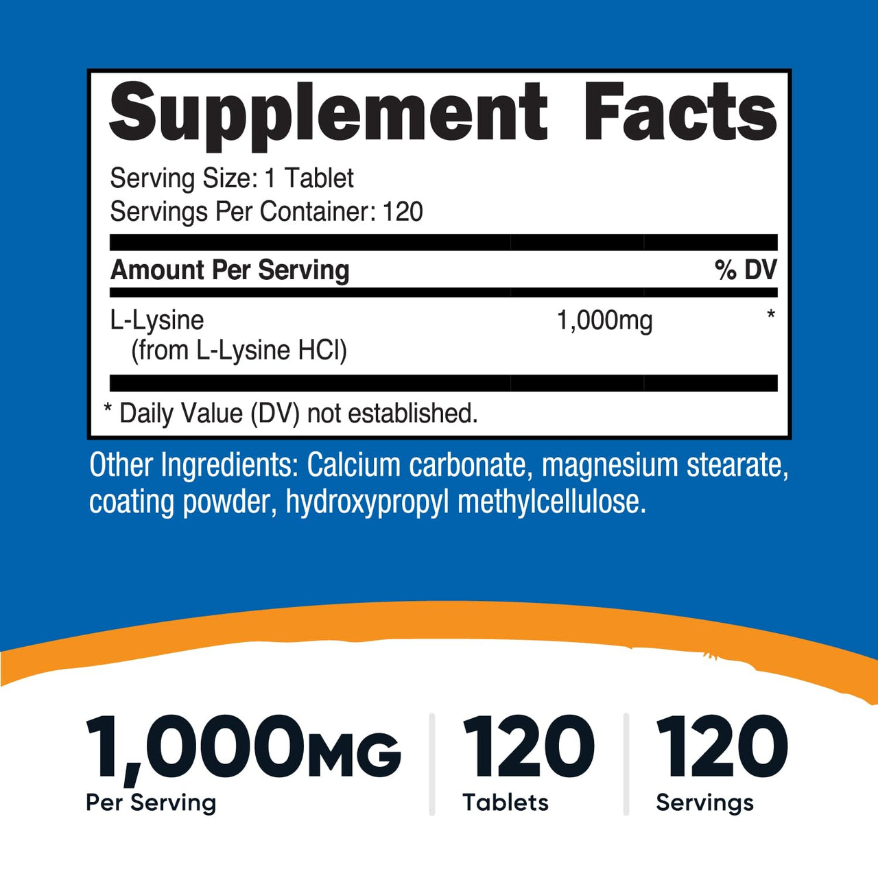 Nutricost L-Lysine 1000mg, 120 Tablets - Gluten Free, Non-GMO, and Vegetarian Friendly