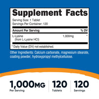 Thumbnail for Nutricost L-Lysine 1000mg, 120 Tablets - Gluten Free, Non-GMO, and Vegetarian Friendly