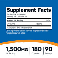 Thumbnail for Nutricost L-Citrulline 1500mg, 180 Capsules - 750mg Per Capsule, Gluten Free, Non-GMO, Packaging May Vary