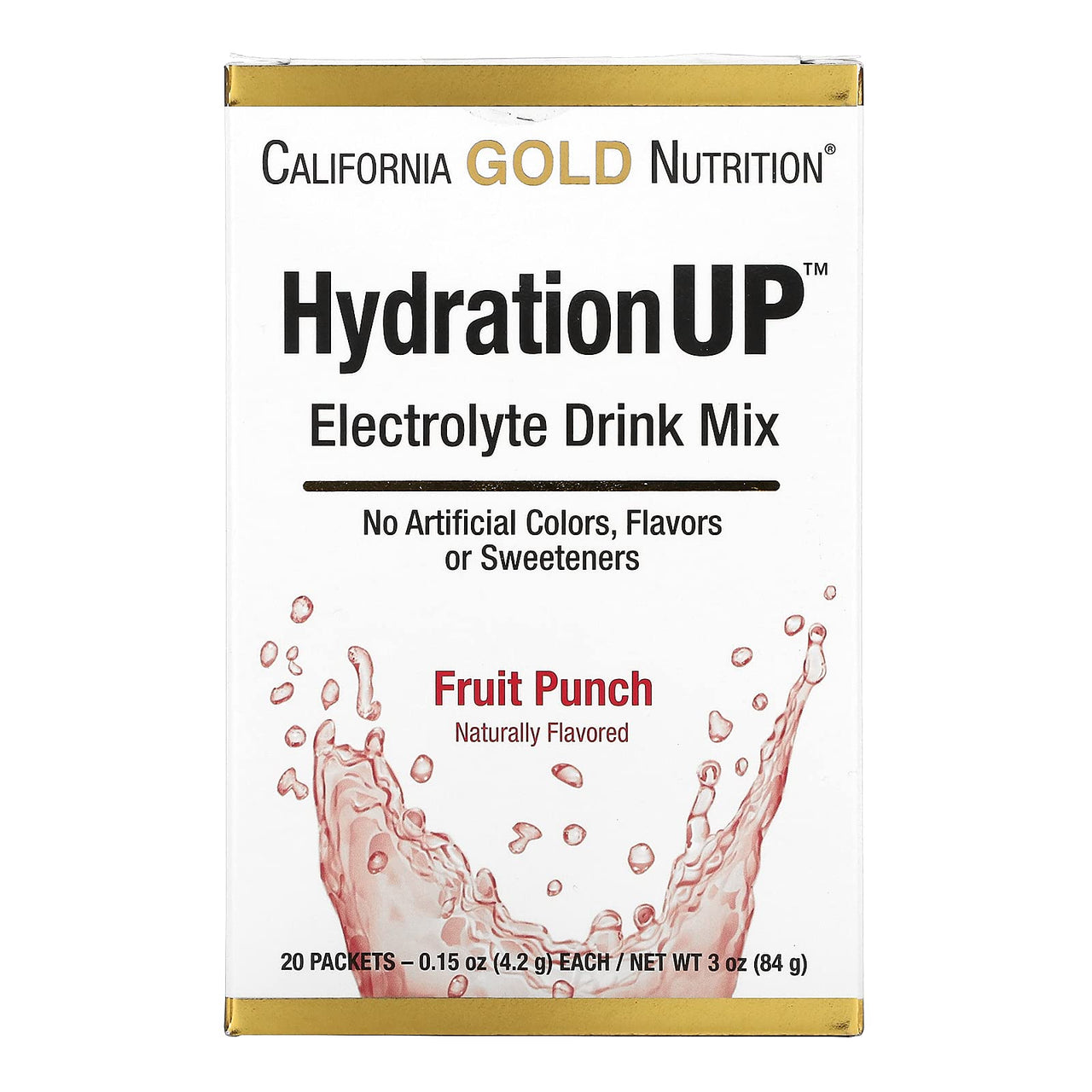 California Gold Nutrition HydrationUP, Electrolyte Drink Mix, Fruit Punch, 20 Packets, 0.15 oz (4.2 g) Each