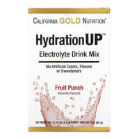 Thumbnail for California Gold Nutrition HydrationUP, Electrolyte Drink Mix, Fruit Punch, 20 Packets, 0.15 oz (4.2 g) Each