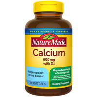 Thumbnail for Nature Made Calcium 600 mg with Vitamin D3, Dietary Calcium Supplement for Bone Support, 100 Softgels