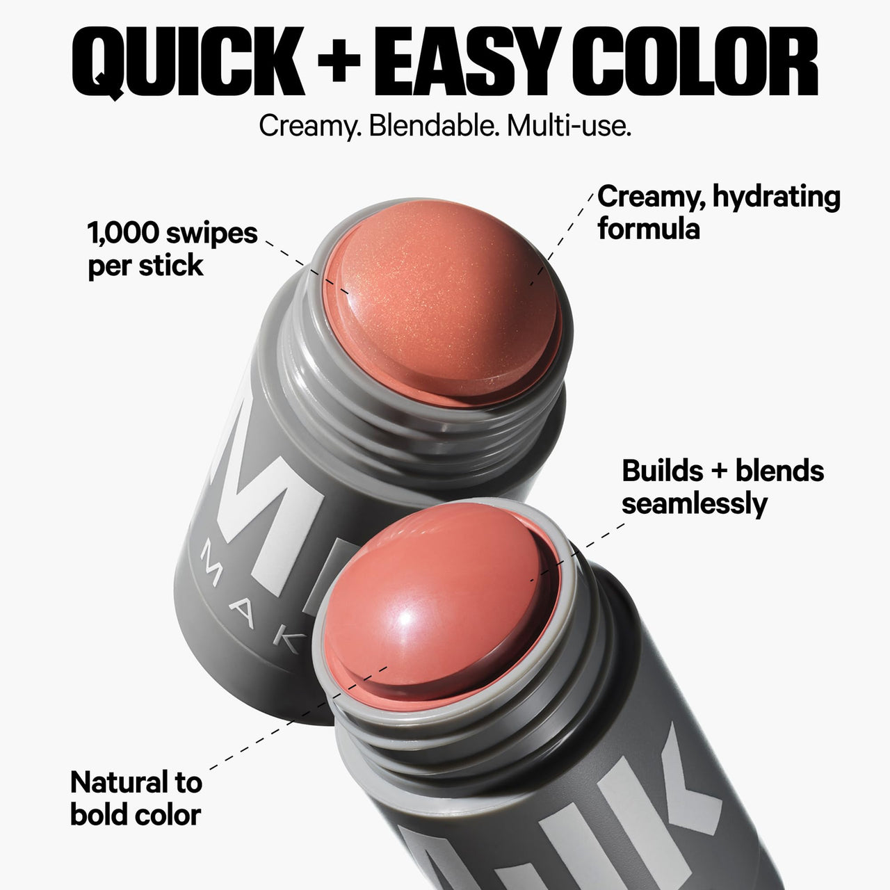 Milk Makeup Lip + Cheek Stick â€“ Multi-Use Cream Blush + Lip Color with Mango Butter, Avocado Oil + Apricot Oil â€“ Hydrating, Buildable, Long-Lasting, Vegan Formula â€“ Quirk, 0.21 oz