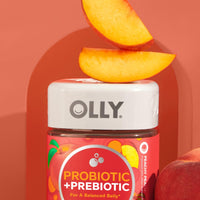 Thumbnail for OLLY Probiotic + Prebiotic Gummy, Digestive Support and Gut Health, 500 Million CFUs, Fiber, Adult Chewable Supplement for Men and Women, Peach, 60 Day Supply - 60 Count