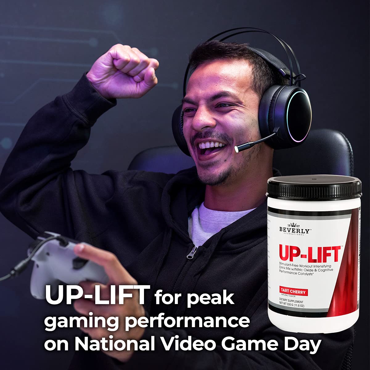 Beverly International Up-Lift Stimulant Free 330 Grams. Workout Energy Drink Mix w/Nitric Oxide & Cognitive Performance Catalysts. UP Your Gaming. Beta Alanine, L-Citrulline, L-Tyrosine.