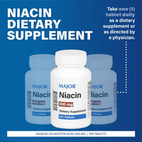 Thumbnail for Major Niacin 500mg - Dietary Supplement - 100 Tablets