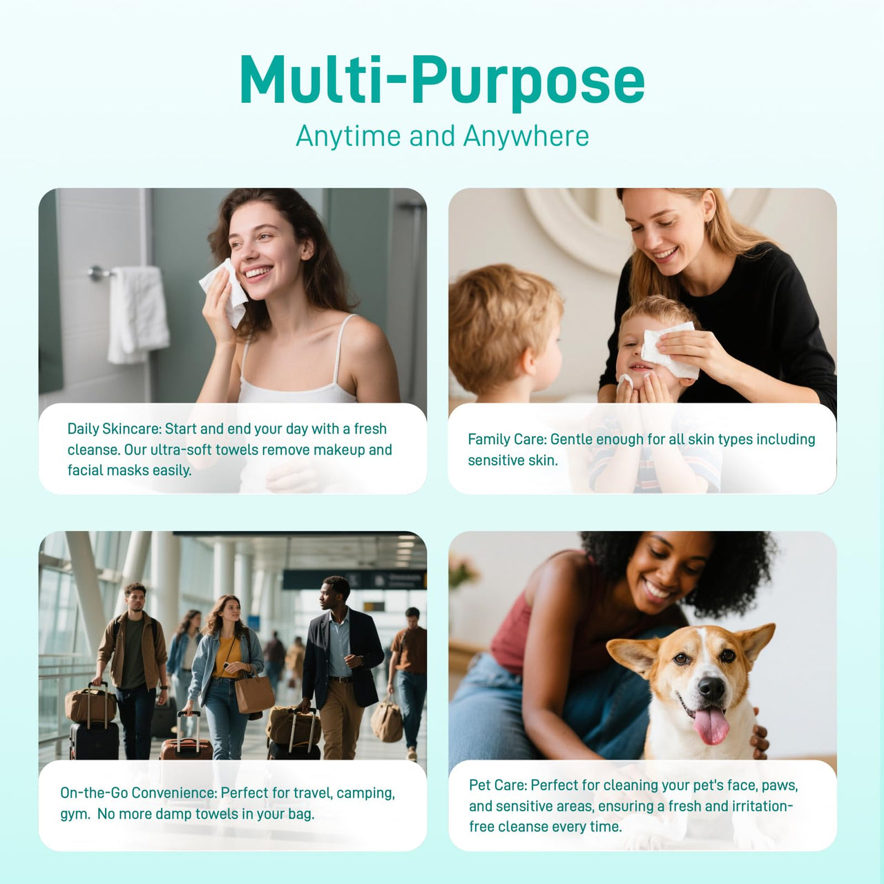 Face Towels, 10"×12" Disposable Face Towel, Face Towelettes XL, Ultra Soft Makeup Remover Dry Wipes, Thick Face Towel for Sensitive Skin, 50 Count (1 Pack)