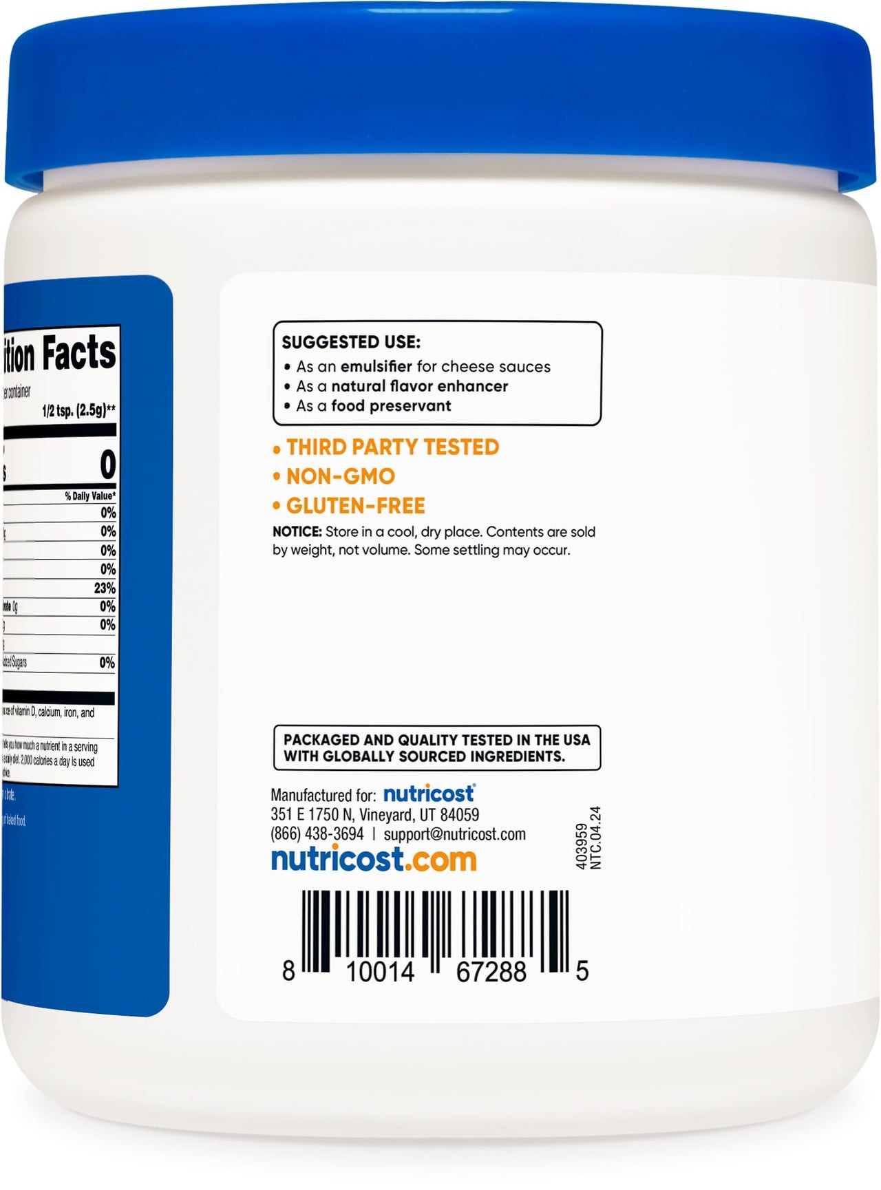 Nutricost Sodium Citrate Powder 1LB (16oz) - Food Grade, Non-GMO - Emulsifier, Natural Flavor Enhancer, Food Preservant