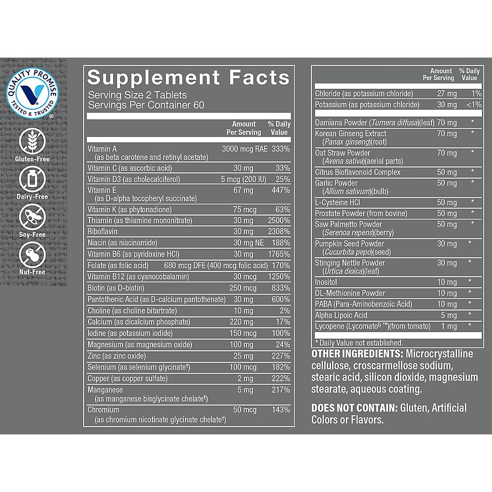 The Vitamin Shoppe Men's Multivitamin - Complete Daily Multi with Essential Vitamins & Minerals for Men's Health (120 Tablets)
