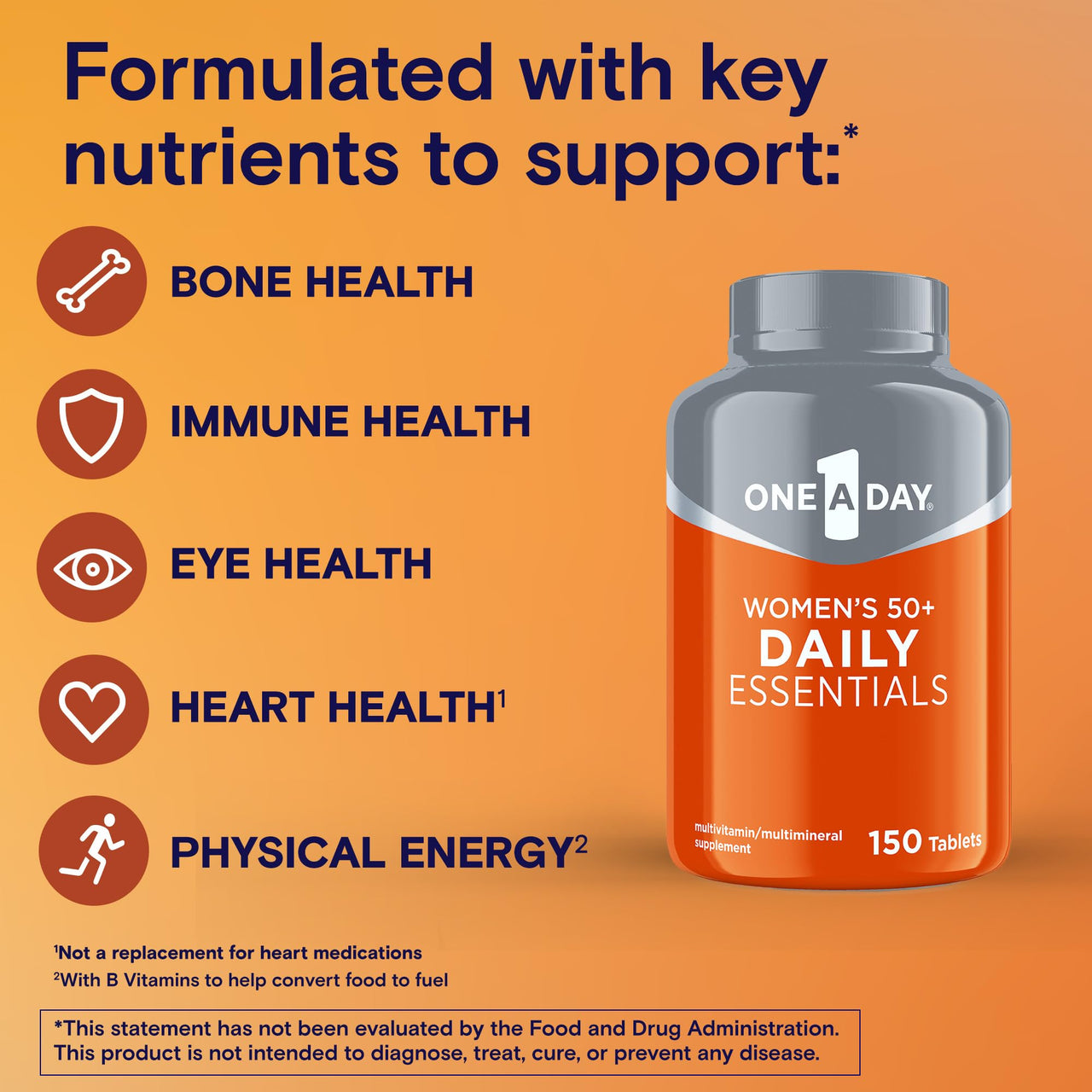 One A Day Multivitamin for Women 50+ Daily Essentials | Vitamins for Women 50 Plus to Support Eye, Immune Health & Physical Energy | Women's Multivitamin with Vitamin C & Vitamin D, 150 Count