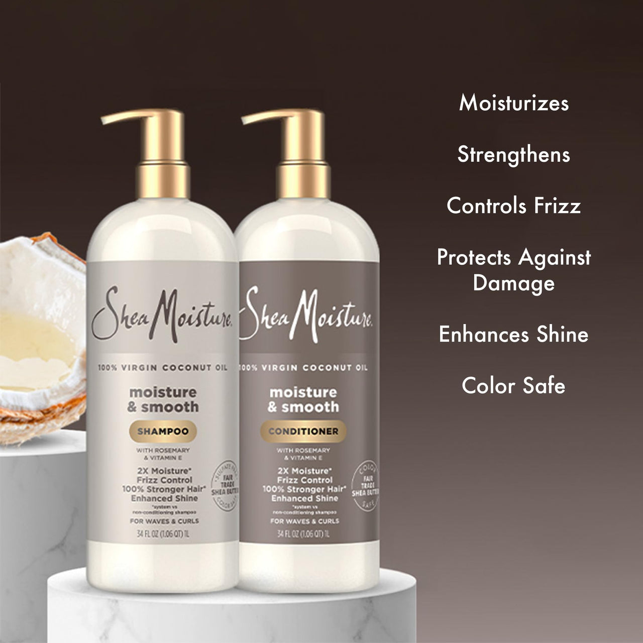 SheaMoisture Shampoo & Conditioner, Moisture & Smooth for Wavy, Curly Hair Strengthening & Frizz Control, 34 Oz Ea