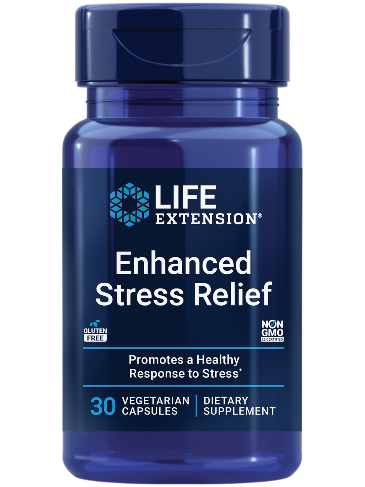 Life Extension Enhanced Stress Relief, Lemon Balm Extract, L-theanine, decompress with This Supplement for Stress, Gluten-Free, Non-GMO, Vegetarian, 30 Capsules