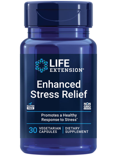 Life Extension Enhanced Stress Relief, Lemon Balm Extract, L-theanine, decompress with This Supplement for Stress, Gluten-Free, Non-GMO, Vegetarian, 30 Capsules