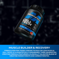 Thumbnail for Creatine Monohydrate Powder MuscleTech Cell-Tech Creatine Post Workout Recovery Drink Muscle Builder For Men & Women Muscle Building Supplements Fruit Punch, 3 lbs (27 Serv)