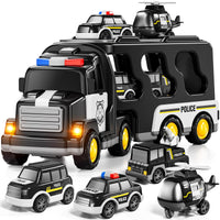 Thumbnail for JUKUDAHU Police Truck Toy for 3 4 5 6 Years Old Boys - Carrier Vehicle Toy Set with 3 Small Cars and 1 Helicopter, Kids Firction Powered Car for Age 3-9, Gifts for Boys and Girls