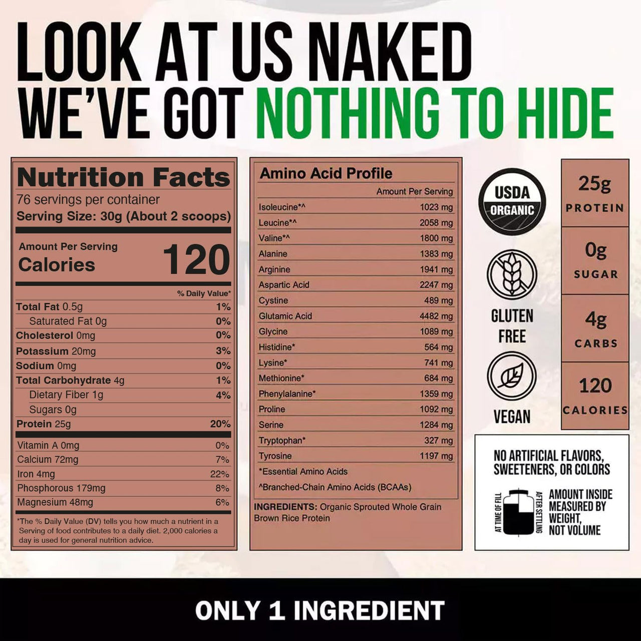 NAKED nutrition Rice - Organic Brown Rice Protein Powder - Vegan Protein Powder - 5Lb Bulk, Gmo Free, Gluten Free & Soy Free. Plant-Based Protein, No Artificial Ingredients - 76 Servings