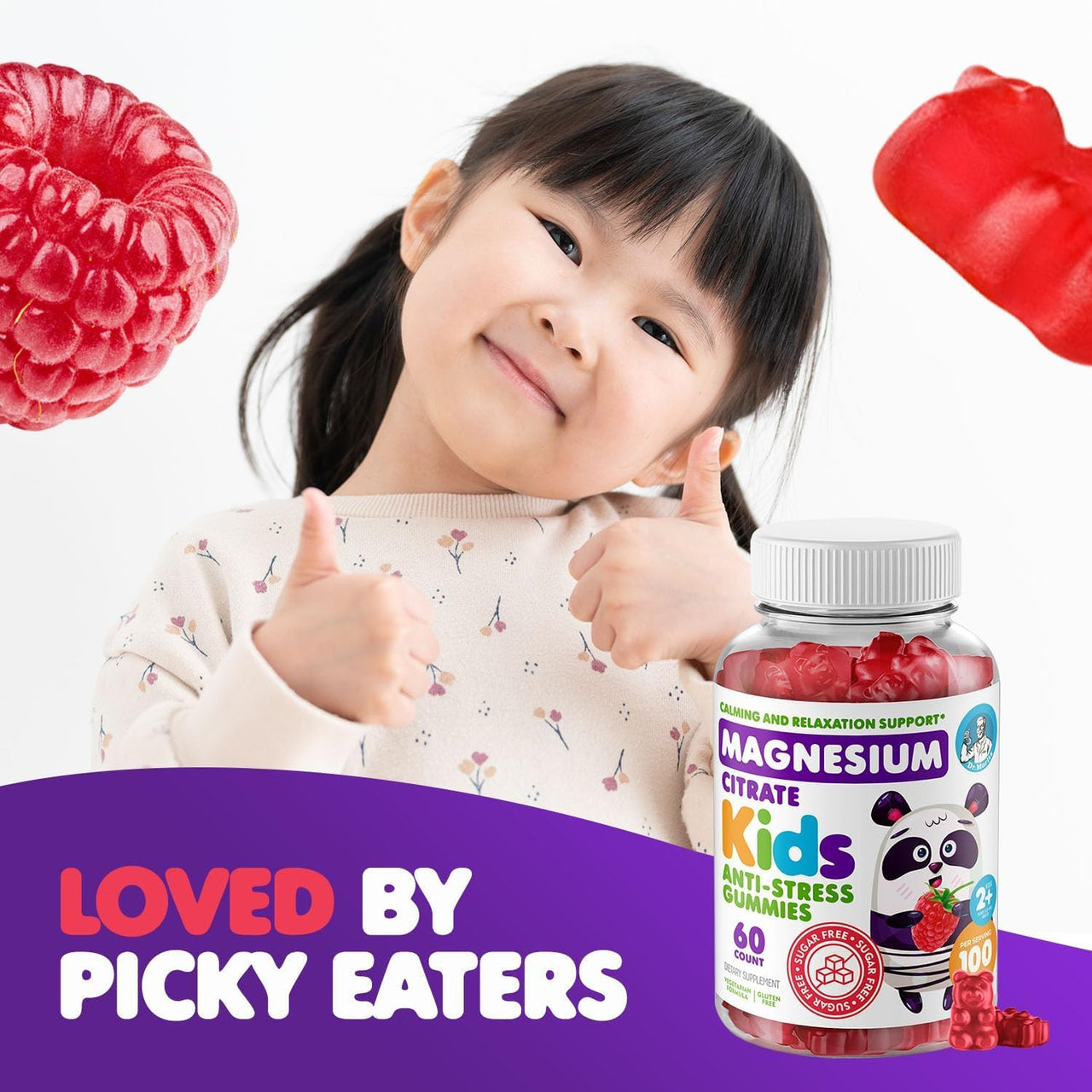 DR. MORITZ Sugar-Free Calm Magnesium Gummies for Kids and Adults - Non-GMO Magnesium Citrate Gummies - Raspberry Flavor - 2-Pack (60 Count)