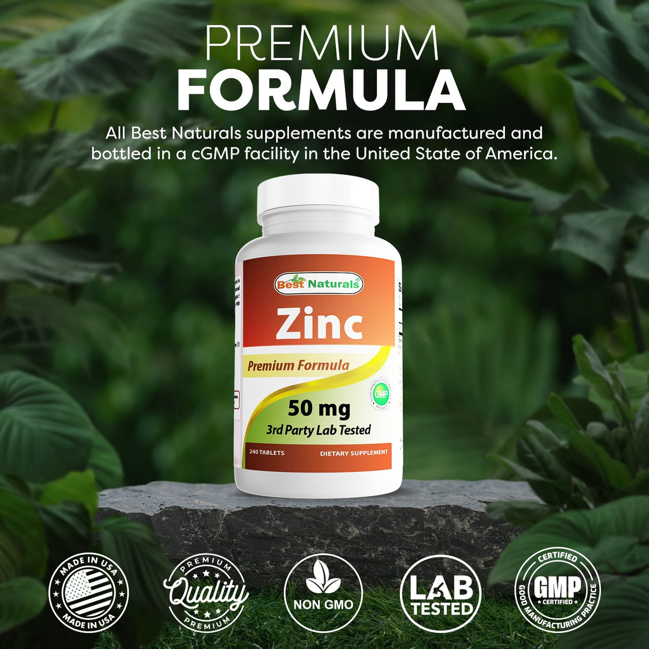 Best Naturals Zinc Supplement as Zinc Gluconate 50mg 240 Tablets - Immune Support