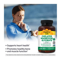 Thumbnail for Country Life Chelated Magnesium Glycinate 400mg – High Absorption Magnesium Supplement for Muscle Relaxation, Energy, Bone & Immune Support – Gluten-Free, Vegan, Halal, Non-GMO Verified - 180 Tablets