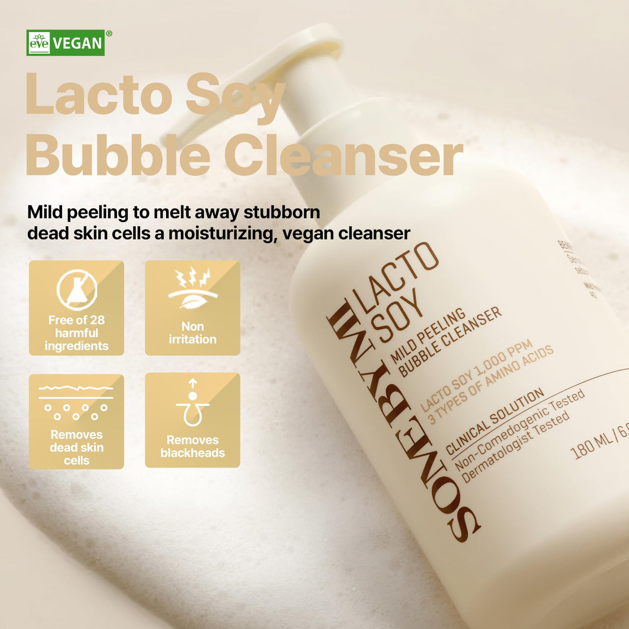 SOME BY MI Lacto Soy Mild Peeling Bubble Cleanser – 6.08oz, 180ml – Korean Vegan Blackhead Removing Face Wash with Konjac, Urea & Amino Acids for Face Texture & Dead Skin Care – Korean Skin Care