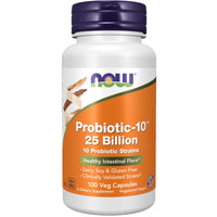 Thumbnail for NOW Foods Supplements, Probiotic-10™, 25 Billion, with 10 Probiotic Strains, Dairy, Soy and Gluten Free, Strain Verified, 100 Veg Capsules
