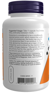Thumbnail for NOW Foods Supplements, L-Glutamine 500 mg, Nitrogen Transporter*, Amino Acid, 120 Veg Capsules