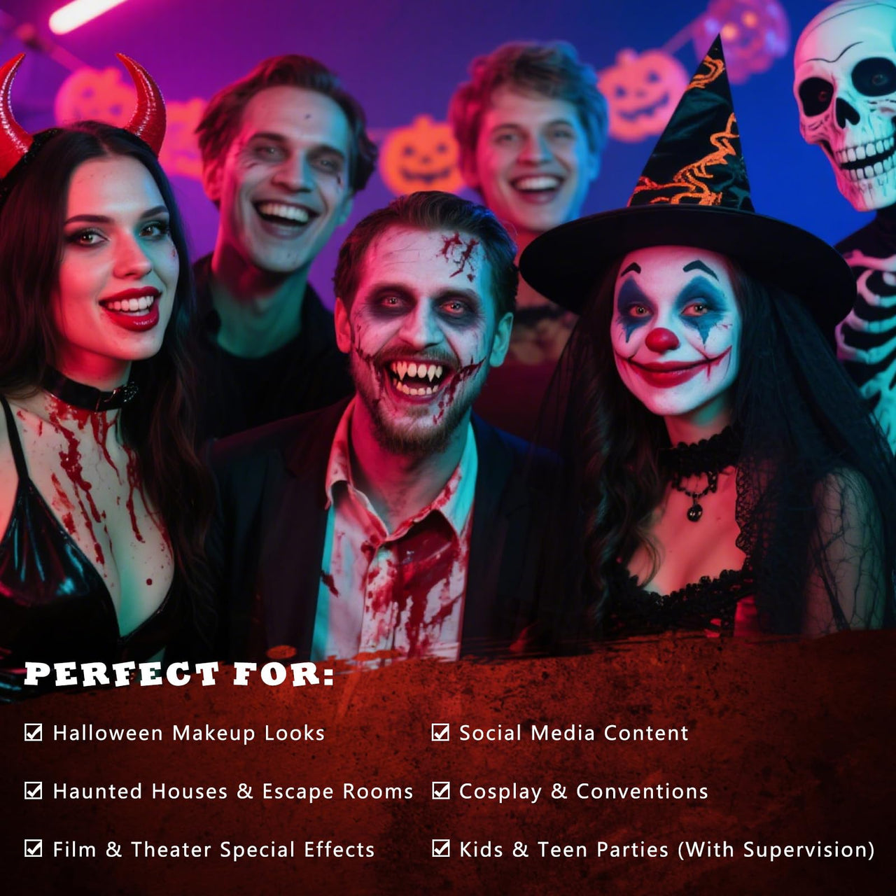BOBISUKA 5PCS Halloween Fake Blood Kit – Dripping Fresh Blood, Dark Spray Blood, Coagulated Gel, Cleansing Soap, Stipple Sponge – Realistic Washable SFX Makeup for Zombie, Vampire Monster & Cosplay