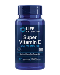 Thumbnail for Life Extension Super Vitamin E, 268 mg (400 IU), Non-Synthetic Vitamin E Supplement Promotes Whole-Body Health, Gluten-Free, Non-GMO, 90 softgels