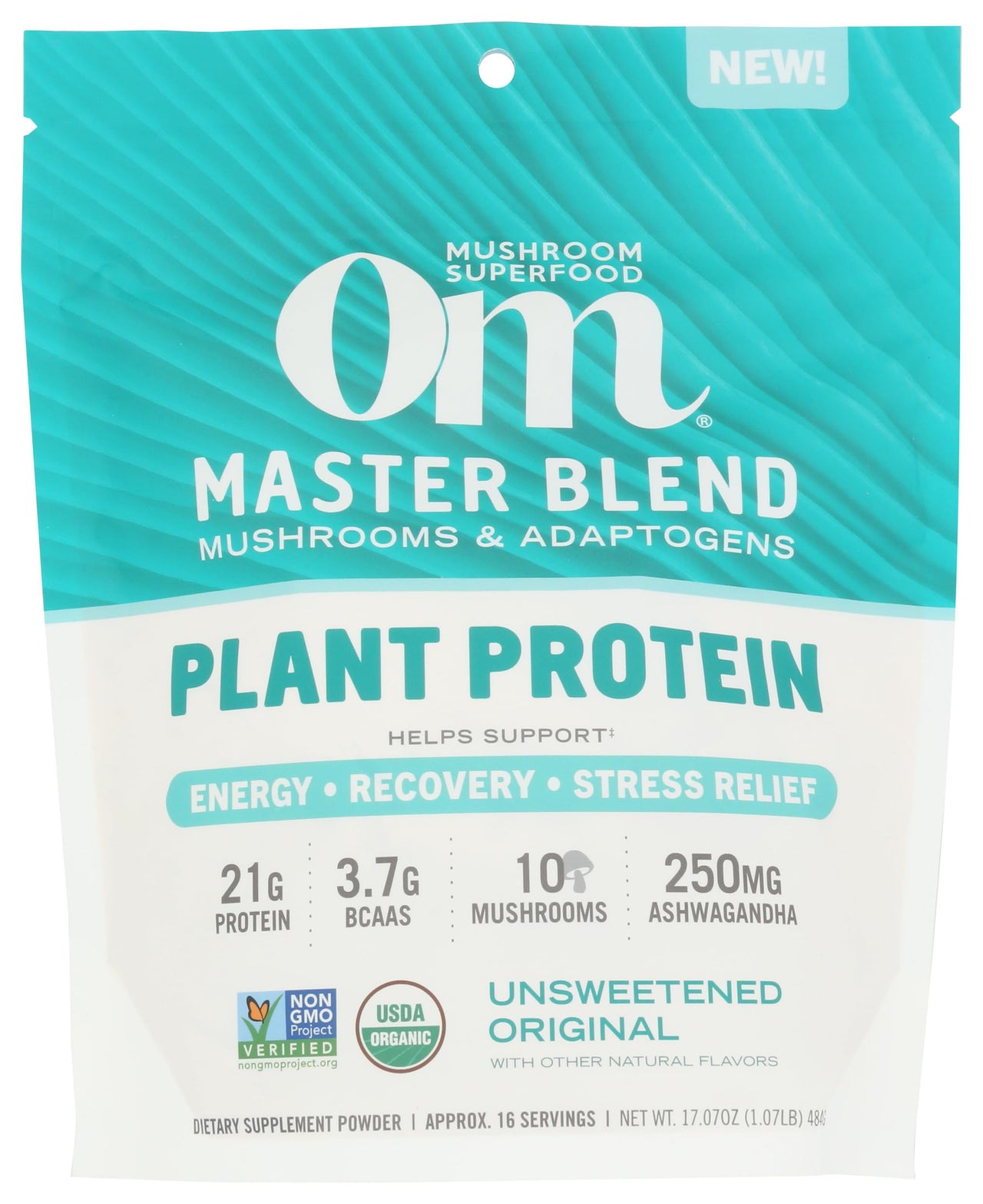 Om Mushroom Superfood, Protein Master Blend Original Unsweetened Organic, 17.07 Ounce
