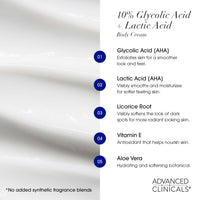 Thumbnail for Advanced Clinicals 10% Glycolic Acid + Lactic Acid Lotion Exfoliant Moisturizing Cream With Hyaluronic Acid Moisturizer | AHA Exfoliating Body Cream Improves Look Of Uneven Rough Skin Texture, 16 Oz