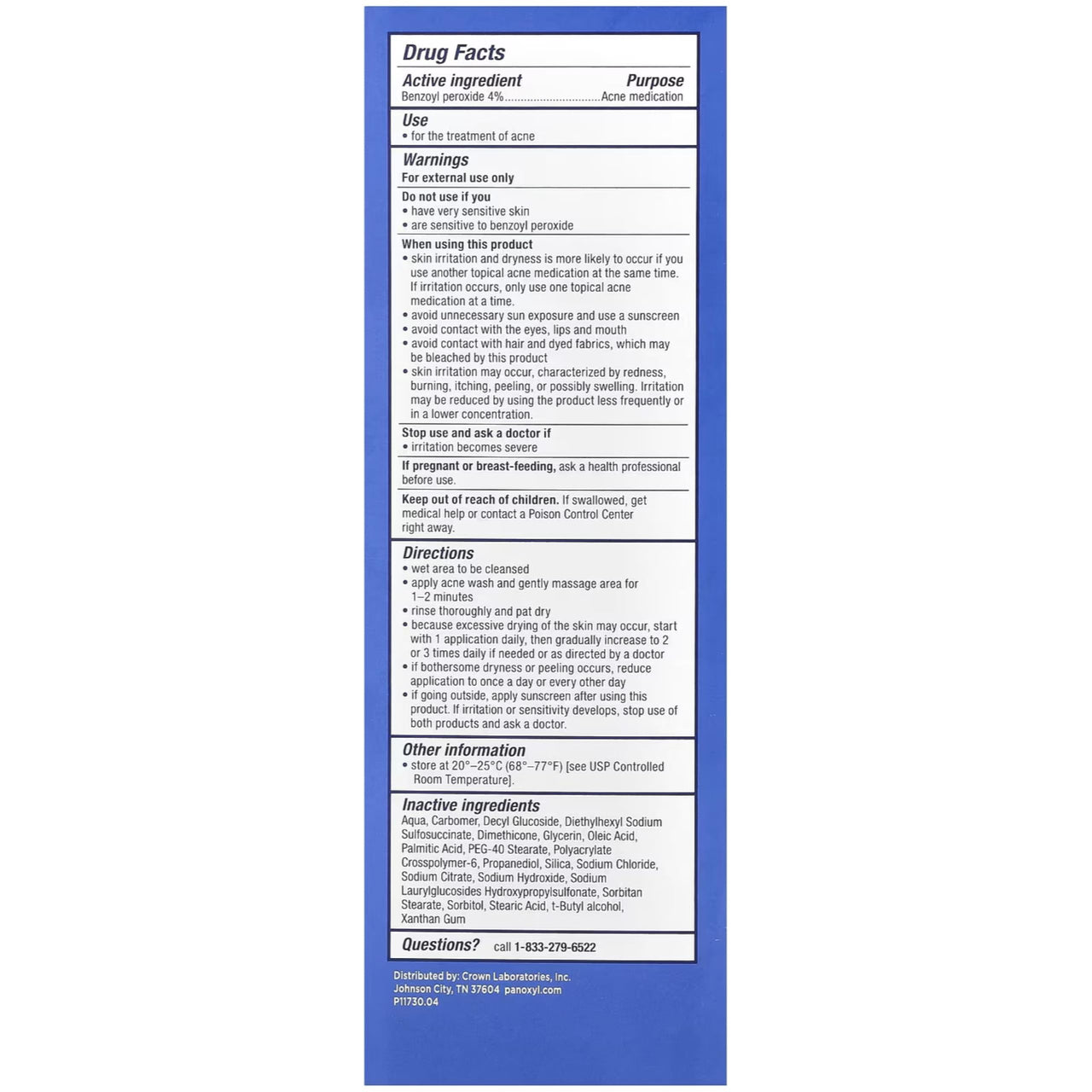 PanOxyl 4 Acne Creamy Wash, 4% Benzoyl Peroxide 6 oz (Pack of 8)